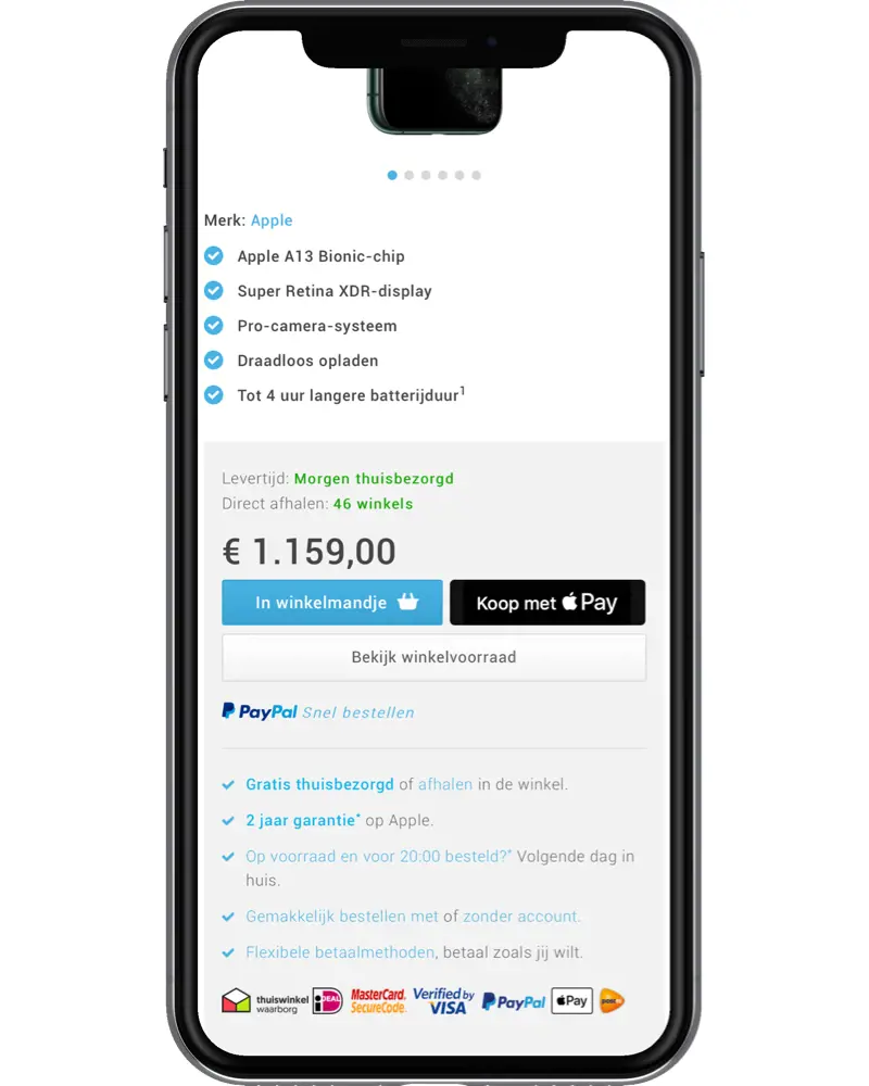 Apple Pay fast checkout voorbeeld